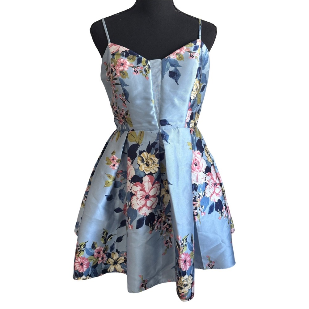 Vintage Teeze Me Womens Blue Floral Fit & Flare Mini Dress Size 9/10 HoCo Church